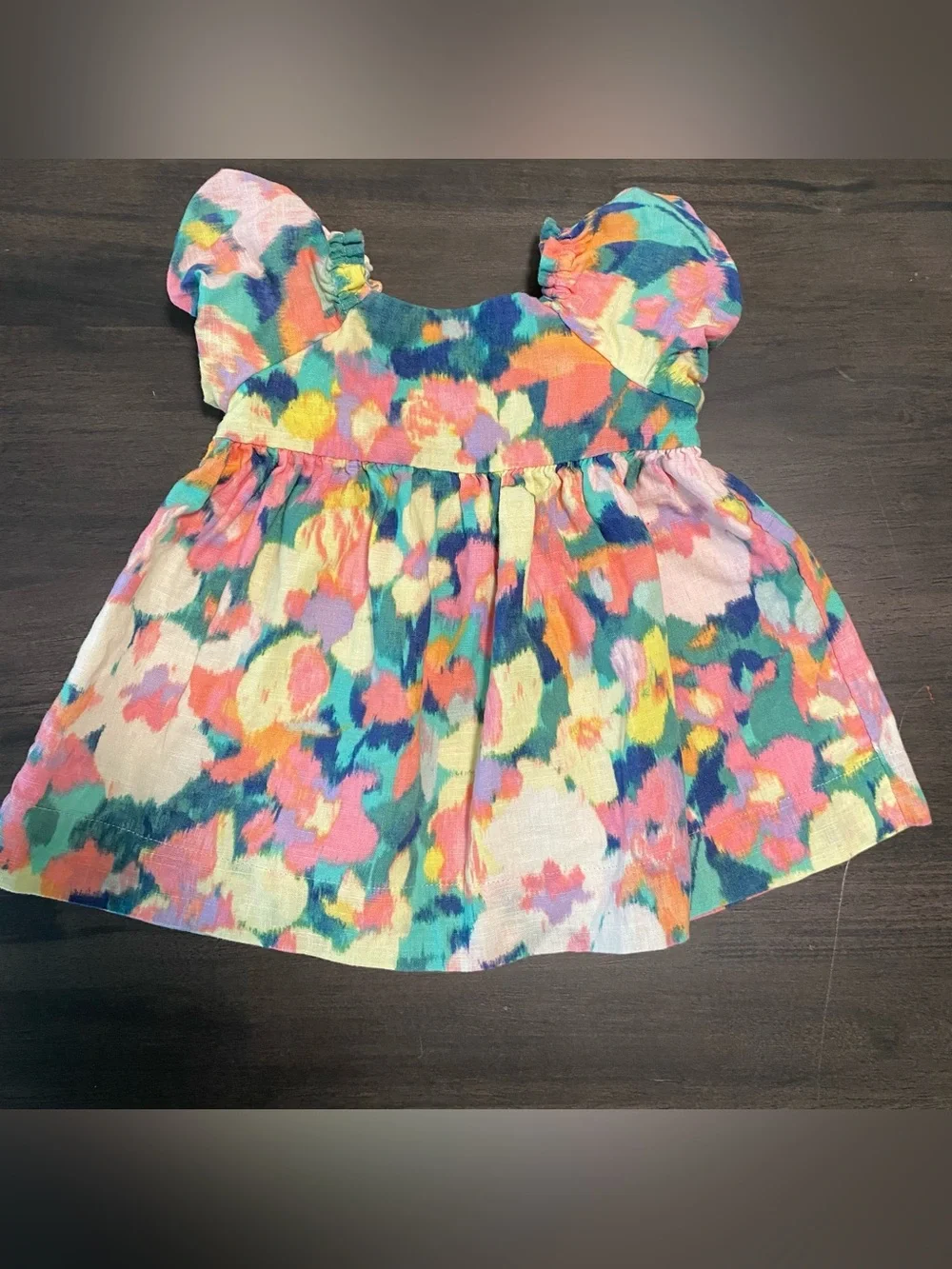Baby Girl 3 months Linen-Cotton Puff Sleeve Floral Dress